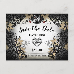 Carte Postale Halloween Elegant Skeletons Enregistrer la date Po