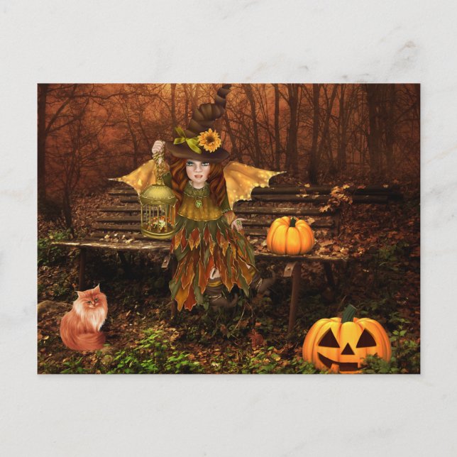 Carte postale Halloween enchantée avec Woodland Fa (Devant)