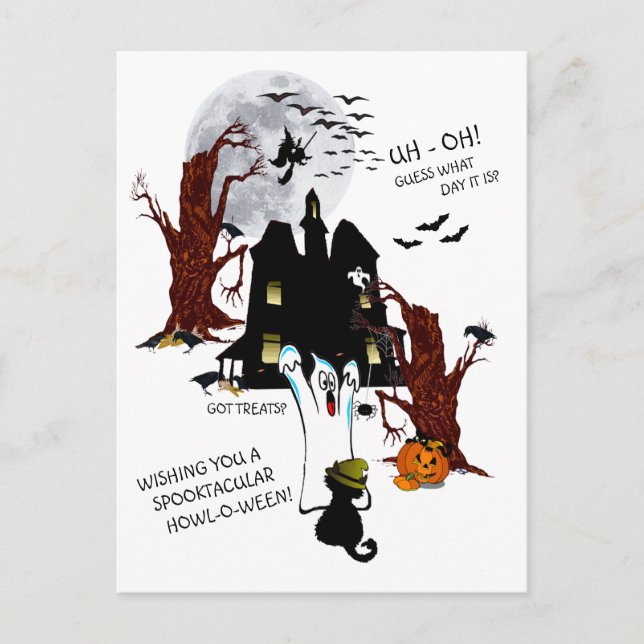 Carte Postale Halloween - Euh Oh Devinez Quel Jour C'Est (Devant)