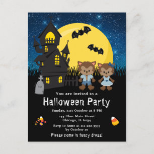 Carte Postale Halloween Fancy Robe Party Werewolf Bleu