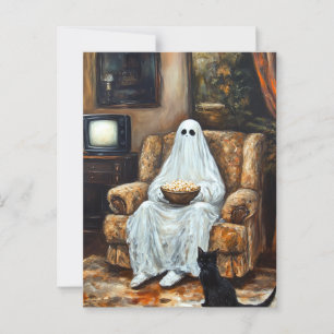 Carte Postale Halloween fantôme regarder la télévision avec Popc