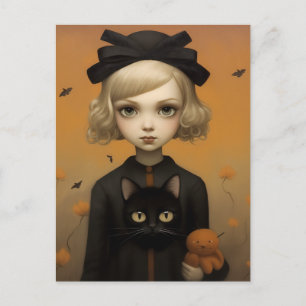 Carte Postale Halloween fille avec chat
