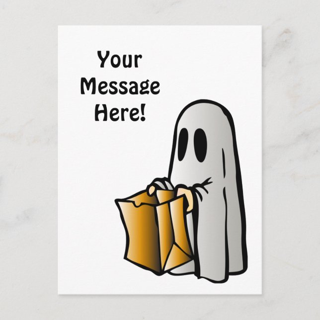Carte Postale Halloween Friandise ou Farce Candy Fantôme (Devant)