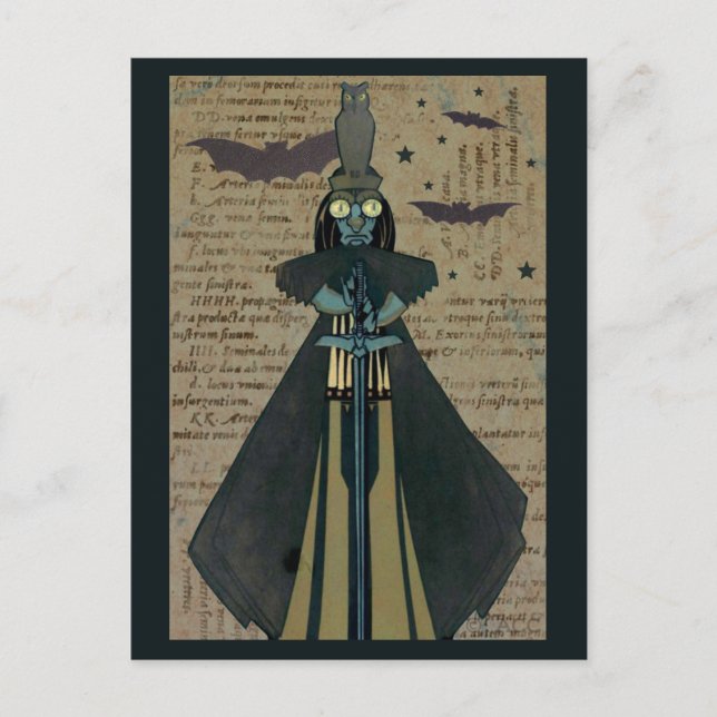 Carte Postale Halloween Ghoul Bats Owl Stars (Devant)