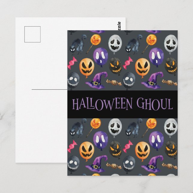 Carte Postale "Halloween Ghoul" Grey Motif d'Halloween (Devant / Derrière)