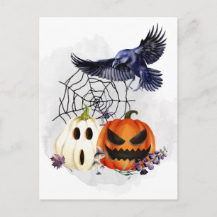 Carte Postale Halloween Goth Raven Crow Citrouilles