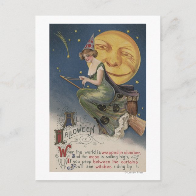 Carte Postale Halloween GreetingWitch en vol (Devant)