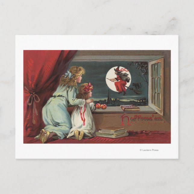 Carte Postale Halloween GreetingWitch from the Window (Devant)