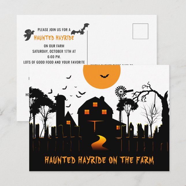 Carte Postale Halloween hanté sur la ferme (Devant / Derrière)