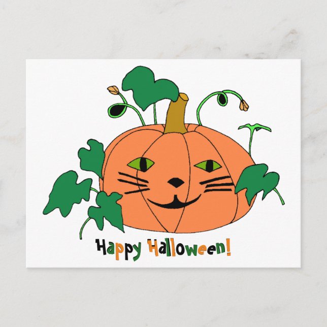 Carte postale Halloween Happy Pumpkin Face Chat (Devant)