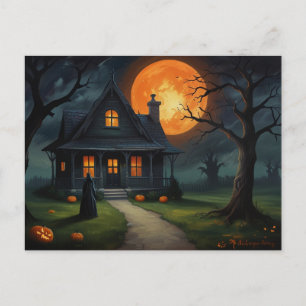 Carte Postale Halloween Haunted House Witch