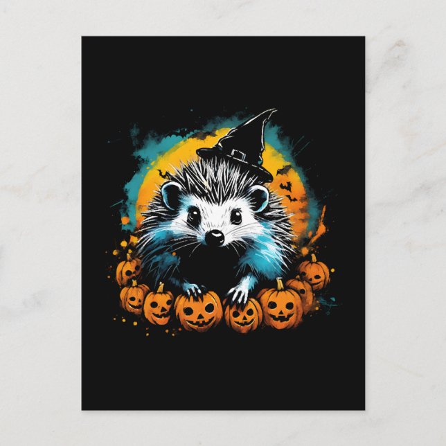 Carte Postale Halloween Hdgehog et citrouille mignon (Devant)