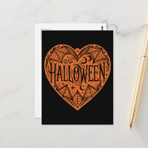 Carte Postale Halloween Heart, forme de cœur orange, vacances