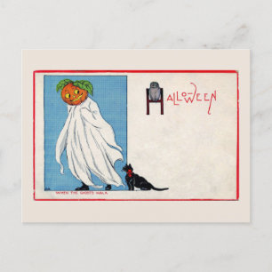 Carte Postale Halloween Jack-o'-lantern Ghost Chat noir Vintage