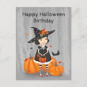 Carte Postale Halloween jolie petite sorcière