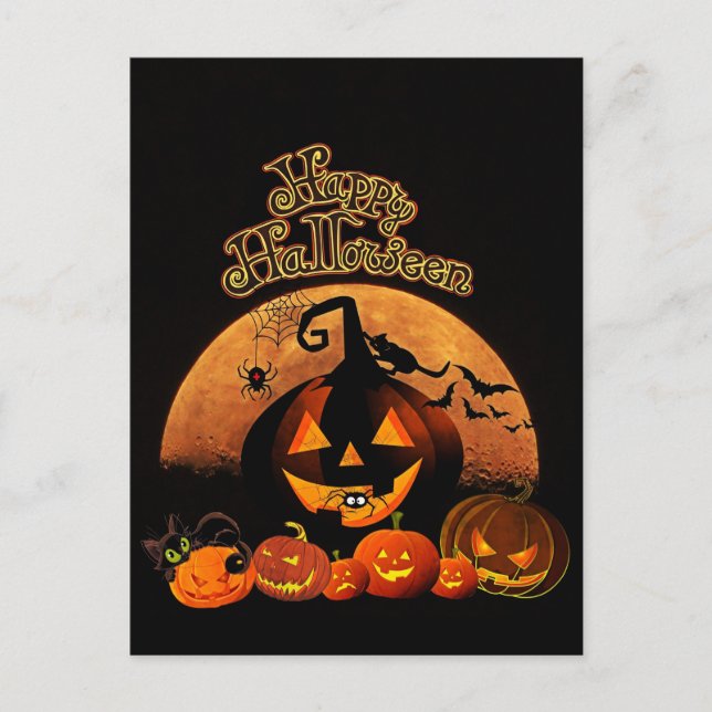 Carte Postale Halloween - Joyeux Citrouilles d'Halloween (Devant)