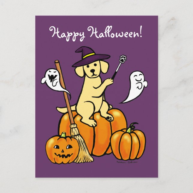 Carte Postale Halloween Labrador Jaune Dessin 2 (Devant)