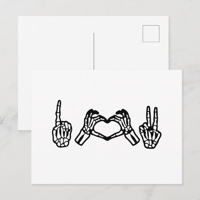 Carte Postale Halloween Langue des signes main I Coeur Paix (Devant / Derrière)