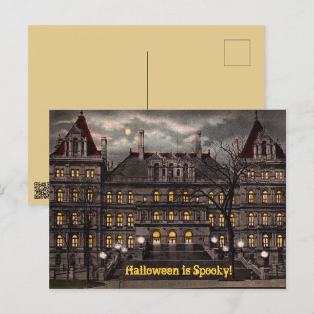 Carte postale Halloween Mansion éffrayante (Devant / Derrière)