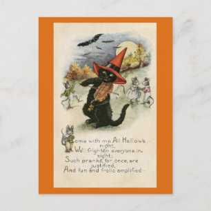 Carte Postale Halloween mignon Vintage chat noir poème