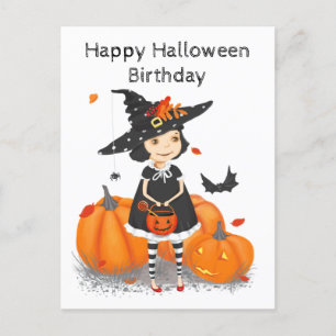 Carte Postale Halloween Mignonne Petite Sorcière