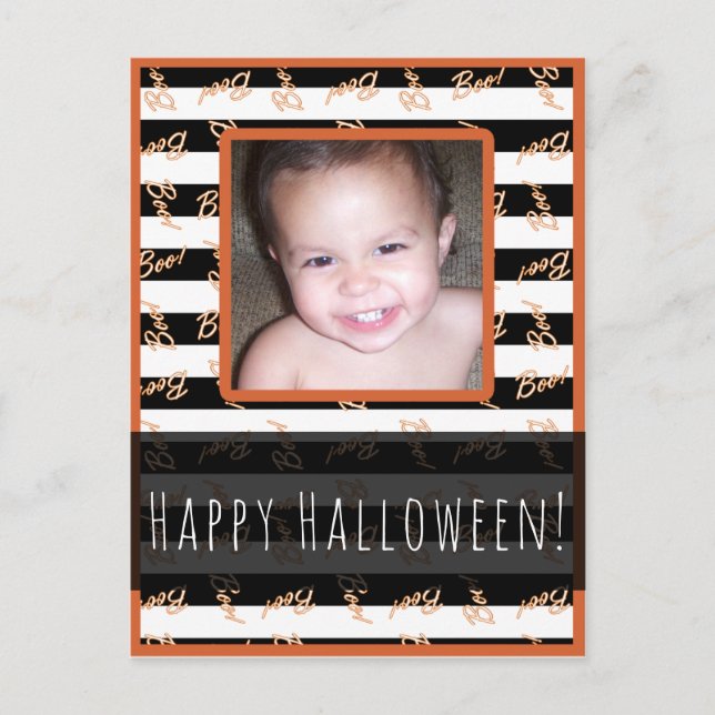 Carte Postale Halloween noir blanc rayures moderne Boite photo (Devant)