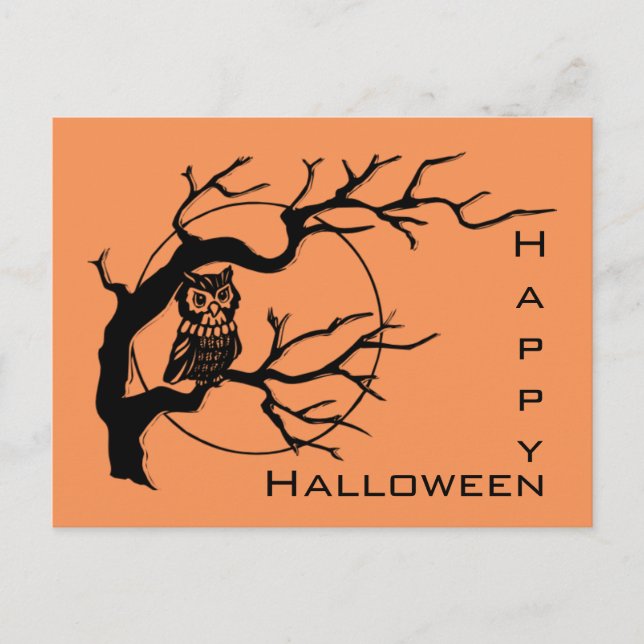 Carte postale Halloween Orange & Chouette Noire (Devant)