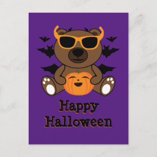 Carte Postale Halloween ours citrouille Cool mignon pourpre pour
