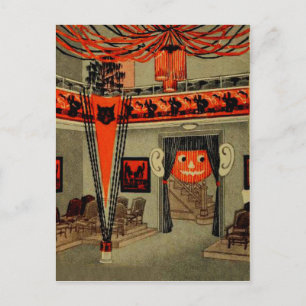 Carte Postale Halloween Party Jack-o'-lantern Citrouille Chat no