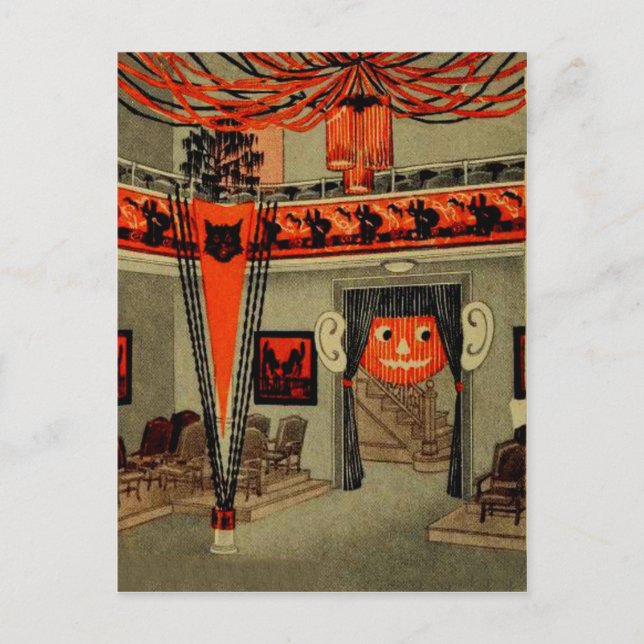 Carte Postale Halloween Party Jack-o'-lantern Citrouille Chat no (Devant)