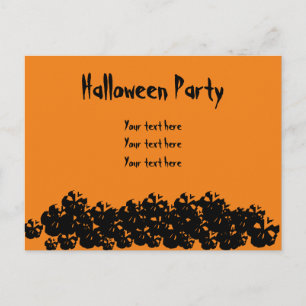 Carte Postale Halloween Party orange crânes noirs drôle personna