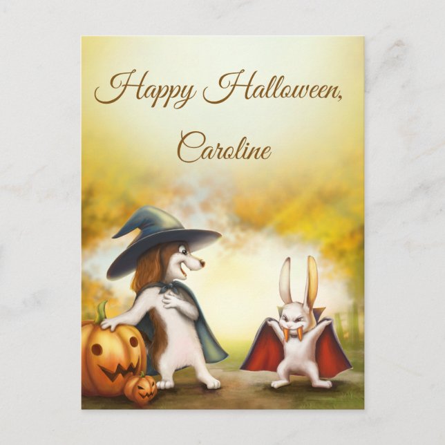 Carte postale Halloween personnalisable style Vint (Devant)