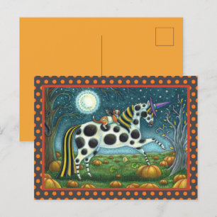 CARTE POSTALE HALLOWEEN PONY ET CHAT CHAT CHAT CHEVAL