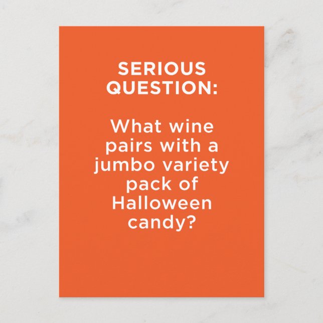 Carte Postale Halloween : Qu'est-ce qui se marie avec du vin et  (Devant)