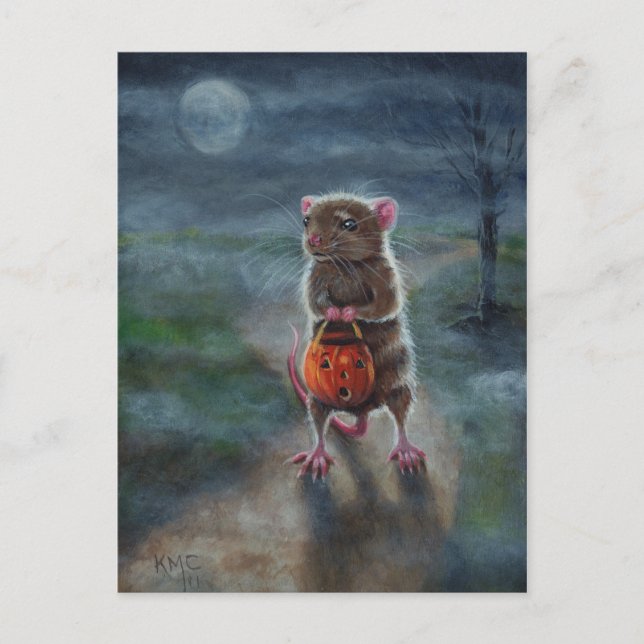 Carte postale Halloween Rat Citrouille nuit lune b (Devant)