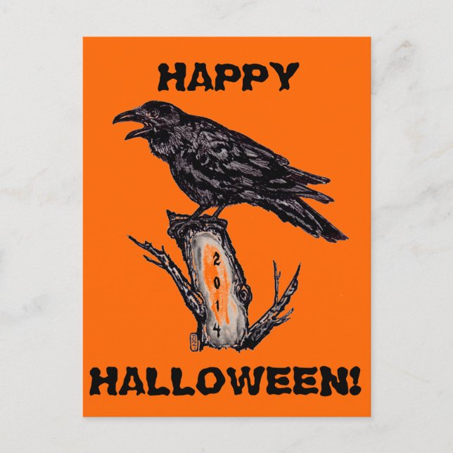Carte postale Halloween Raven, date peut être chan (Devant)