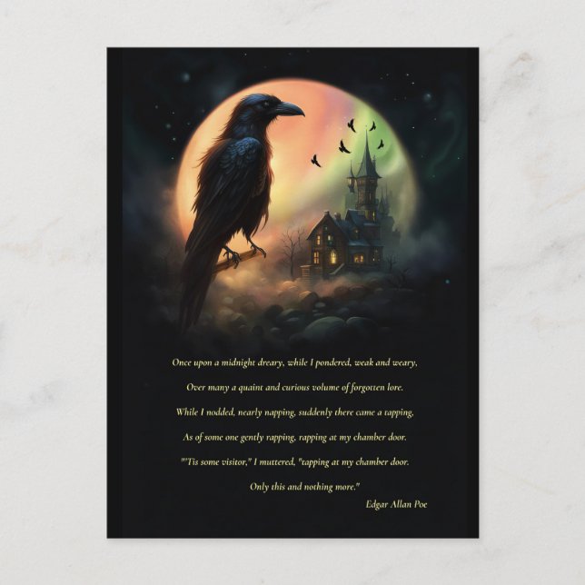 Carte postale Halloween Raven Edgar Allan Poe (Devant)
