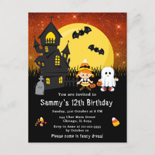 Carte Postale Halloween robe fantaisie Anniversaire sorcière Gho