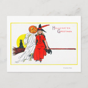 Carte Postale Halloween Salutations Witch