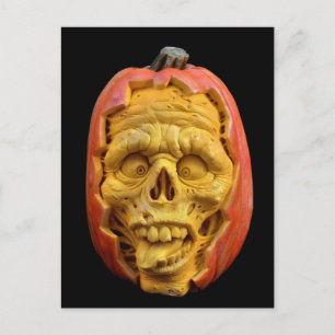 Carte Postale Halloween sculpté Jack-O’-lanterne face d'effroi