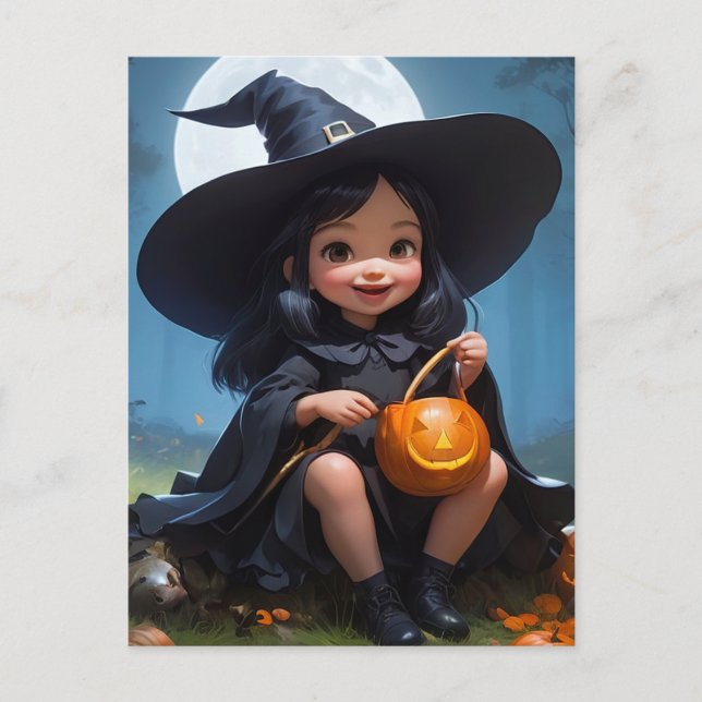 Carte Postale Halloween sorcière bébé (Devant)