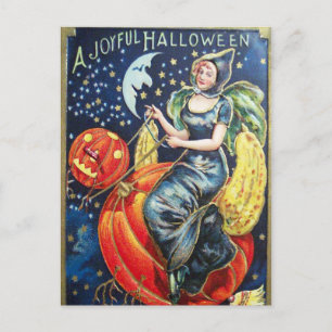 Carte postale Halloween sorcière citrouille Vintag