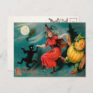 Carte postale Halloween Sorcière de danse vintage