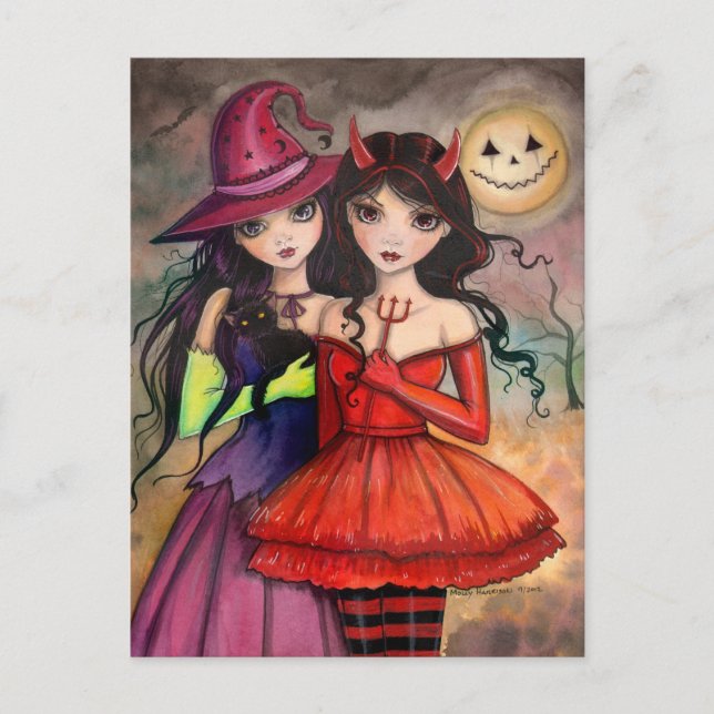 Carte postale Halloween sorcière gothique et art d (Devant)