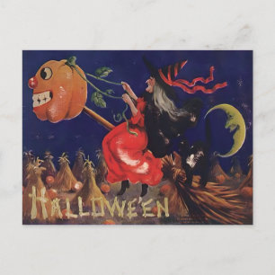 Carte Postale Halloween sorcière vintage