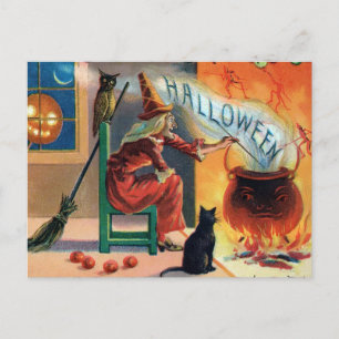 Carte postale Halloween sorcière vintage