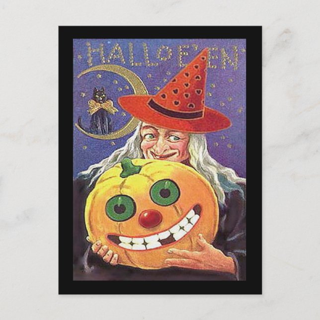 Carte Postale Halloween sorcière vintage (Devant)