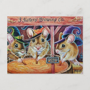 Carte Postale Halloween souris brasseuse Citrouille Ale Ale aqua