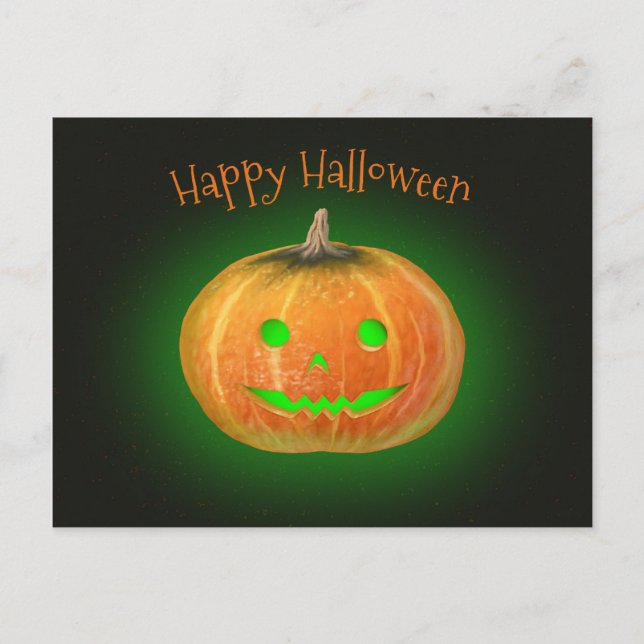 Carte Postale Halloween Spooktaculaire Citrouille Smile Vert Lum (Devant)