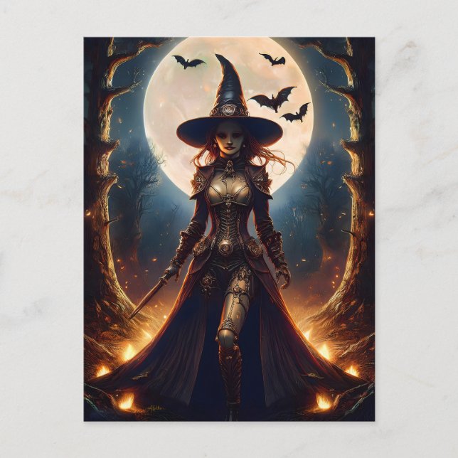 Carte Postale Halloween Steampunk Forest Witch (Devant)